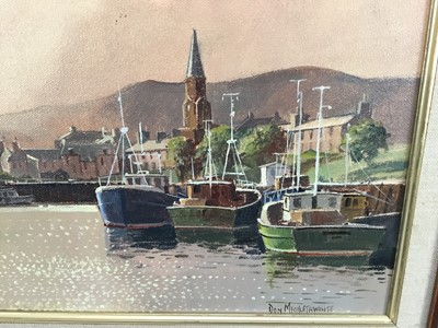 Lot 121 - Don Micklethwaite (b. 1936) two oils on canvas - Girvan and Ullapool Harbour scenes