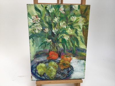 Lot 2 - Elisabeth Fraser (b.1930) group of five oils on canvas - still life, unframed