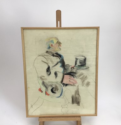 Lot 115 - Lucy Harwood (1893-1972) pastel sketch - portrait of a seated man with a top hat