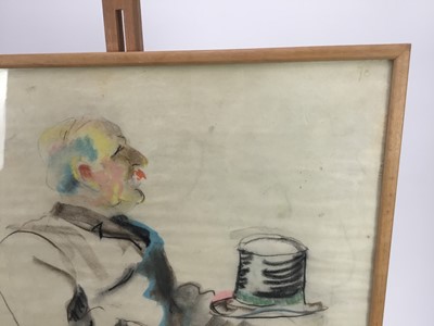 Lot 115 - Lucy Harwood (1893-1972) pastel sketch - portrait of a seated man with a top hat