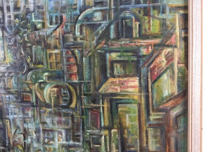 Lot 122 - Oil on board - dynamic street scene, signed and dated Dennis 1970
