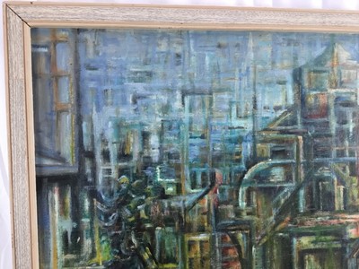 Lot 122 - Oil on board - dynamic street scene, signed and dated Dennis 1970
