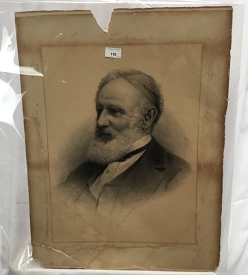 Lot 116 - Victorian charcoal portrait of a bearded gentleman on card, 38cm x 50cm unframed