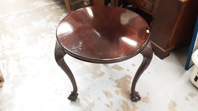 Lot 863 - Antique mahogany occasional table on three 19th century cabriole legs terminating on claw and ball feet and brass castors