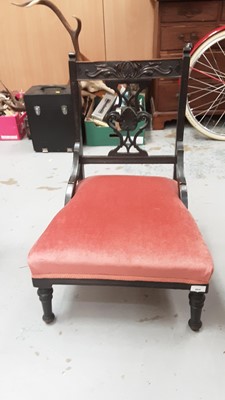 Lot 864 - Edwardian ebonised bedroom chair with pink velvet upholstered seat