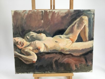 Lot 78 - Gwen Arthy (1927-2021) a group of oil on canvas and board studies of nudes and one still life, all unframed (8)