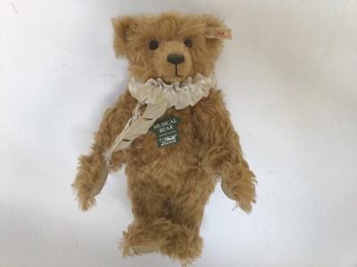 Lot 1820 - Steiff 1998 Poet bear 653186, Teddy Bears in Motorboat 037405, Jack in the Box 037818 and 2001 Musical Bear 670961.  All boxed with certificates.