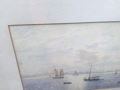 Lot 76 - Victorian watercolour - harbour scene, signed indistinctly, image 30cm x 19cm framed