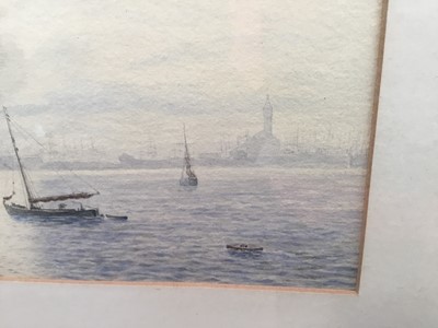 Lot 76 - Victorian watercolour - harbour scene, signed indistinctly, image 30cm x 19cm framed