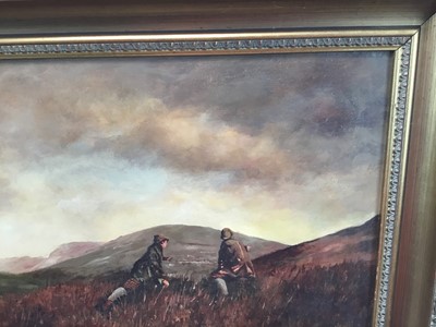 Lot 77 - 20th century oil on canvas signed Hamlet - Highland stalking scene, 49cm x 29cm, in gilt frame