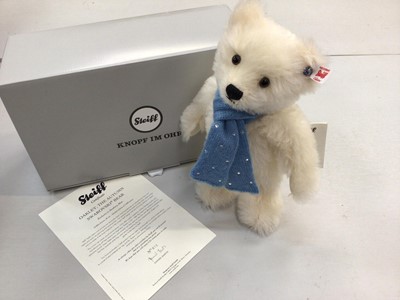 Lot 1821 - Steiff Bears Swarovski Summer 690273, Winter 664397Autumn 662362 and Spring 690242.  Plus The World's First Teddy Bear 664946 and 2017 Harrods Teddy 690419.  All boxed and with certificates. (4)