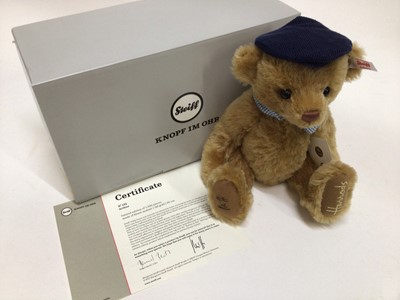 Lot 1821 - Steiff Bears Swarovski Summer 690273, Winter 664397Autumn 662362 and Spring 690242.  Plus The World's First Teddy Bear 664946 and 2017 Harrods Teddy 690419.  All boxed and with certificates. (4)