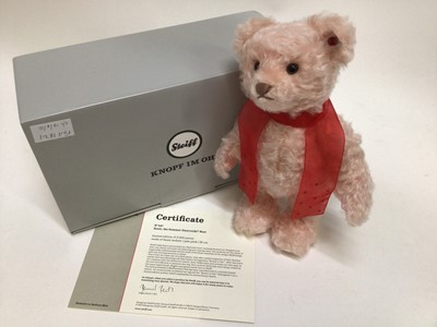 Lot 1821 - Steiff Bears Swarovski Summer 690273, Winter 664397Autumn 662362 and Spring 690242.  Plus The World's First Teddy Bear 664946 and 2017 Harrods Teddy 690419.  All boxed and with certificates. (4)