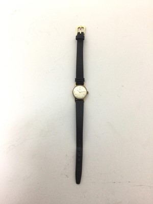 Lot 70 - 9ct gold ladies Omega wristwatch on leather strap