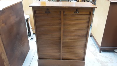 Lot 850 - Edwardian oak double filing cabinet with tambour shutters, 92.5cm wide, 43cm deep, 111.5cm high