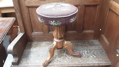 Lot 857 - Victorian mahogany adjustable piano stool with floral tapestry seat on tripod base