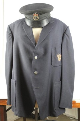 Lot 749 - Second World War period Royal Navy cap by Sanders & Brightman together with two Navy veterans jackets with mounted medal ribbons and navy buttons.