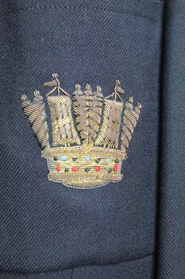 Lot 749 - Second World War period Royal Navy cap by Sanders & Brightman together with two Navy veterans jackets with mounted medal ribbons and navy buttons.