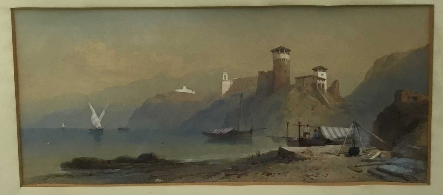 Lot 38 - Thomas Rowbotham watercolour - Italian coastal scene, 44cm x 20cm glazed frame