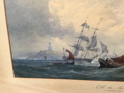 Lot 39 - Edward Duncan R.W.S. (1803-1882) marine watercolour - ‘Off the Mumbles’, 50cm x 22cm, in glazed frame