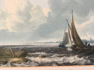 Lot 40 - Dutch School 19th century watercolour - river scene with town beyond, marked Van Der Brock, 49cm x 33cm
