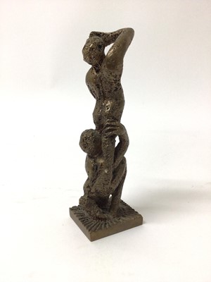 Lot 101 - Ernest Bottomley (British, 1934 - 2006), bronze sculpture of two figures, on square base with initials EB, 18cm high