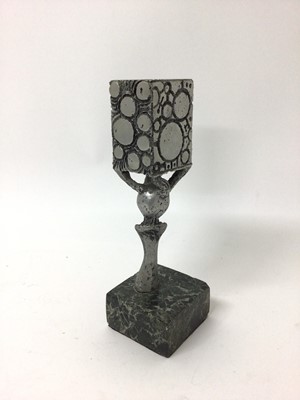Lot 103 - Abstract cast metal sculpture on marble base, 24cm high (base loose)