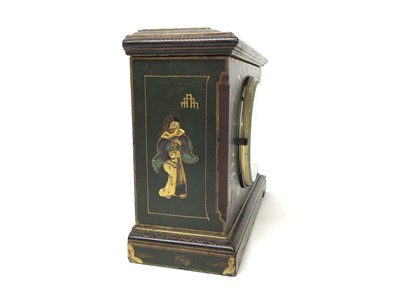 Lot 110 - Green lacquered chinoiserie mantel clock, 23cm across x 19cm high