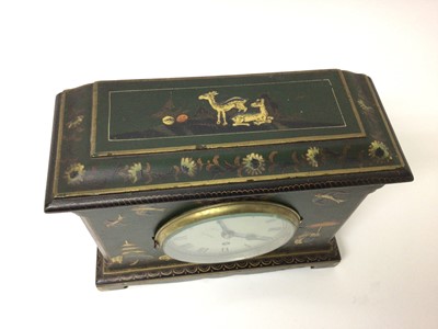 Lot 110 - Green lacquered chinoiserie mantel clock, 23cm across x 19cm high