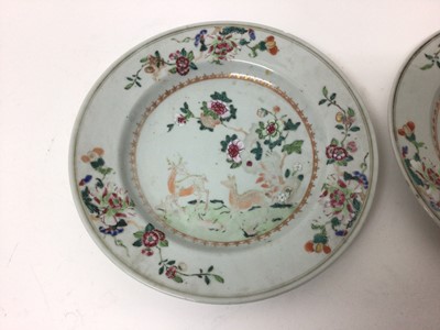 Lot 113 - Pair of 18th century Chinese famille rose porcelain plates, decorated with deer, 23cm diameter