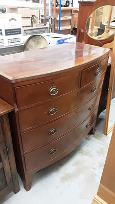 Lot 875 - Nineteenth century mahogany bowfront chest of two short and three long graduated drawers with crossbanded top, 104cm wide, 52cm deep, 103cm high