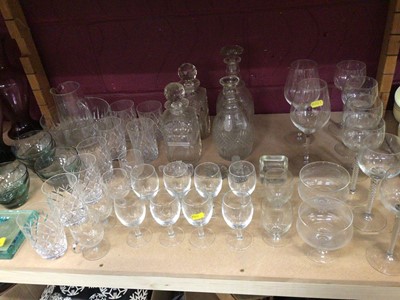 Lot 518 - Selection of wine glasses, decanters, cut glass tumblers and other glassware