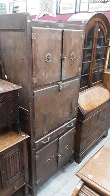 Lot 881 - 1930s Hygena kitchen cupboard/larder with numerous cupboards, central fall front and single drawer, 76cm wide, 40cm deep, 184cm high