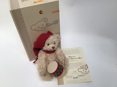 Lot 1838 - Steiff Drummer Bear 037368,  2005 Side To Side Bear 038242 plus Red Brown Alpaca Bear 662751.  All boxed with certificates.