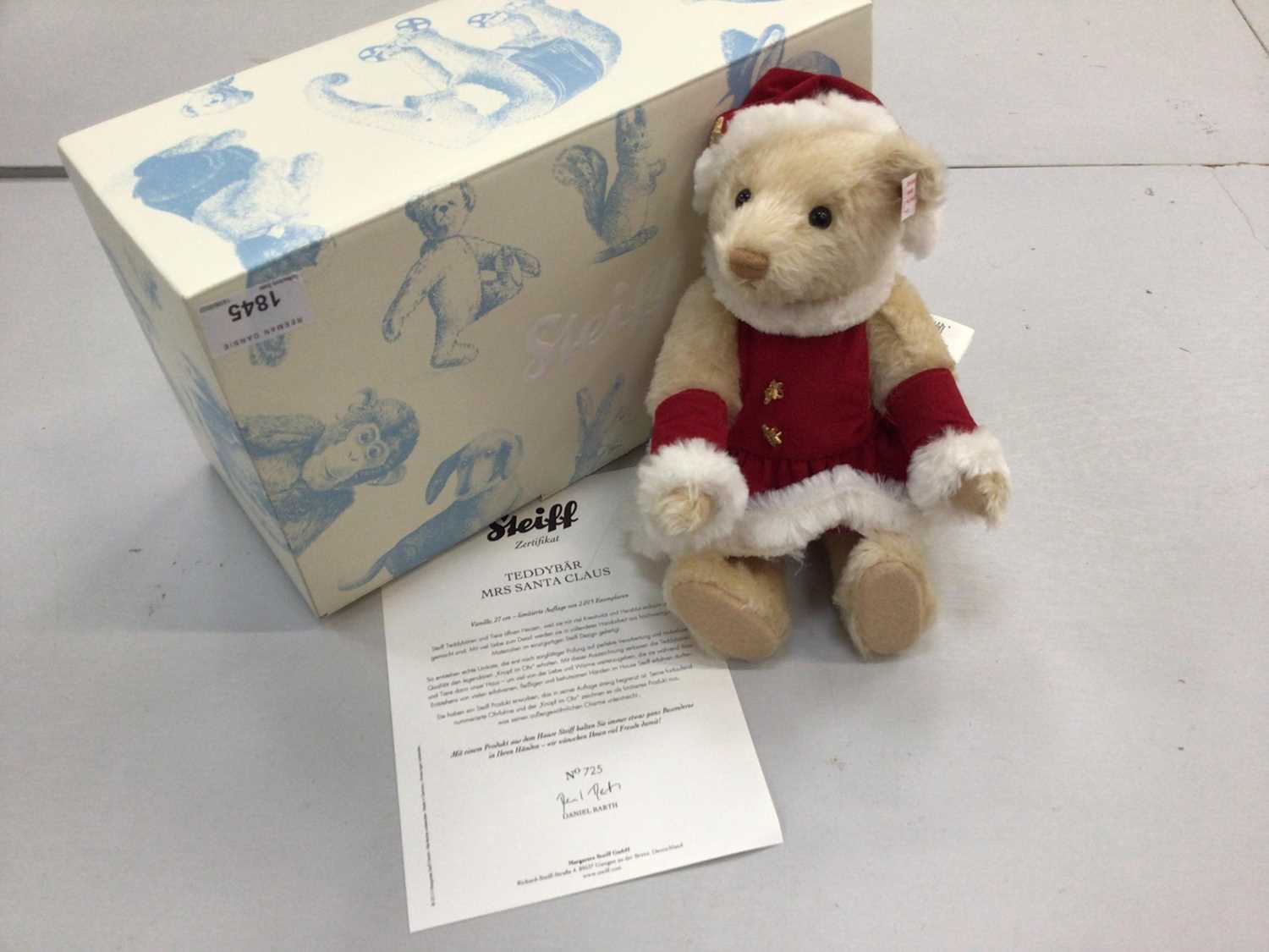 Lot 1845 - Steiff Radetzki 657696, Matrjoschka 034190 and Mrs Santa Claus 021381.  All boxed and with certificates.