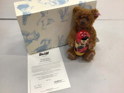 Lot 1845 - Steiff Radetzki 657696, Matrjoschka 034190 and Mrs Santa Claus 021381.  All boxed and with certificates.