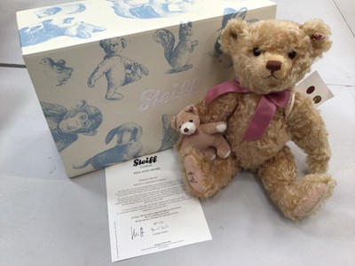 Lot 1849 - Steiff Sommelier 674037 and 2016 Harrods Steiff Bears (Mia and Rose) 690099, both boxed and with certifcates. (2)
