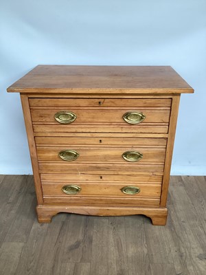 Lot 893 - Edwardian satin walnut chest of three long drawers, 83.5cm wide, 51cm deep, 83cm high