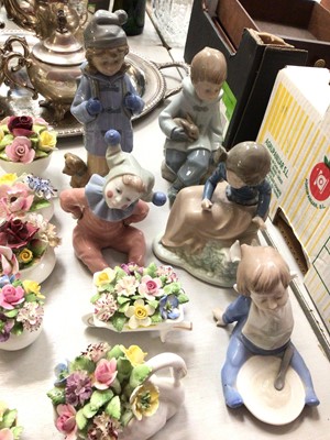 Lot 268 - Five NAO figures, collection of Doulton, Coalport etc flower ornaments and silver plated tea and coffee set