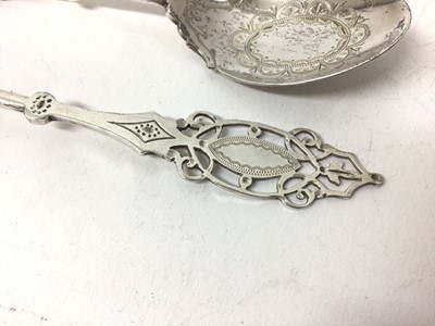 Lot 121 - Pair of Mappin &Webb pierced and engraved silver spoons, Sheffield 1919, 16cm longs