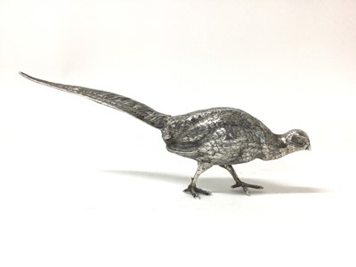 Lot 123 - 20th century Dutch silver model of a pheasant, fully hallmarked, 21cm from head to tail