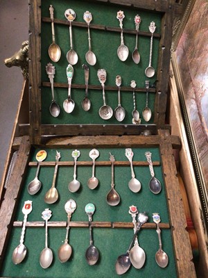 Lot 264 - Collection souvenir spoons, various metal ware, ornaments, clock and three pictures