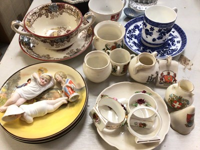 Lot 261 - Group decorative ceramics including Wedgwood Jasperware, crested ware, Copeland Spode cup and saucer, Coalport coffee can and saucer etc