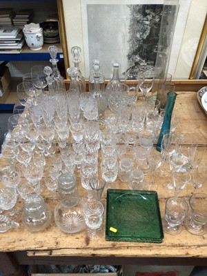 Lot 10 - Quanity of glassware, including Georgian rummers, various wine glasses, decanters, etc