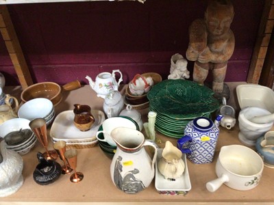 Lot 557 - Green leaf pattern plates, mixed china and wooden figure