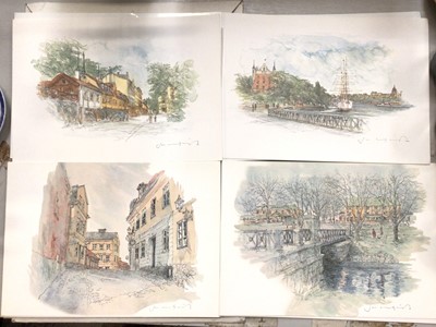 Lot 265 - Jan Lundqvist- four unframed prints of Stockholm scenes and one other signed print (5)