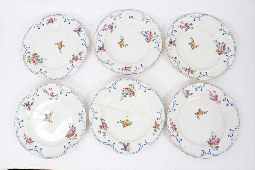 Lot 285 - Six 18th century Sevres soft paste porcelain plates