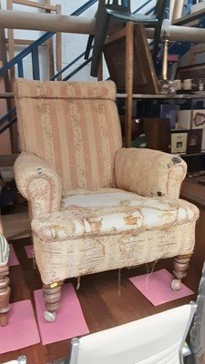 Lot 1002 - Late Victorian arm chair on turned mahogany legs, for upholstering