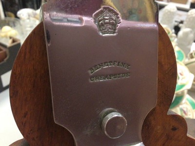 Lot 272 - Edwardian oak three bottle tantalus with silver plated mounts