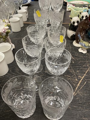 Lot 153 - Set of fine quality cut glass with foliate engraved ornament